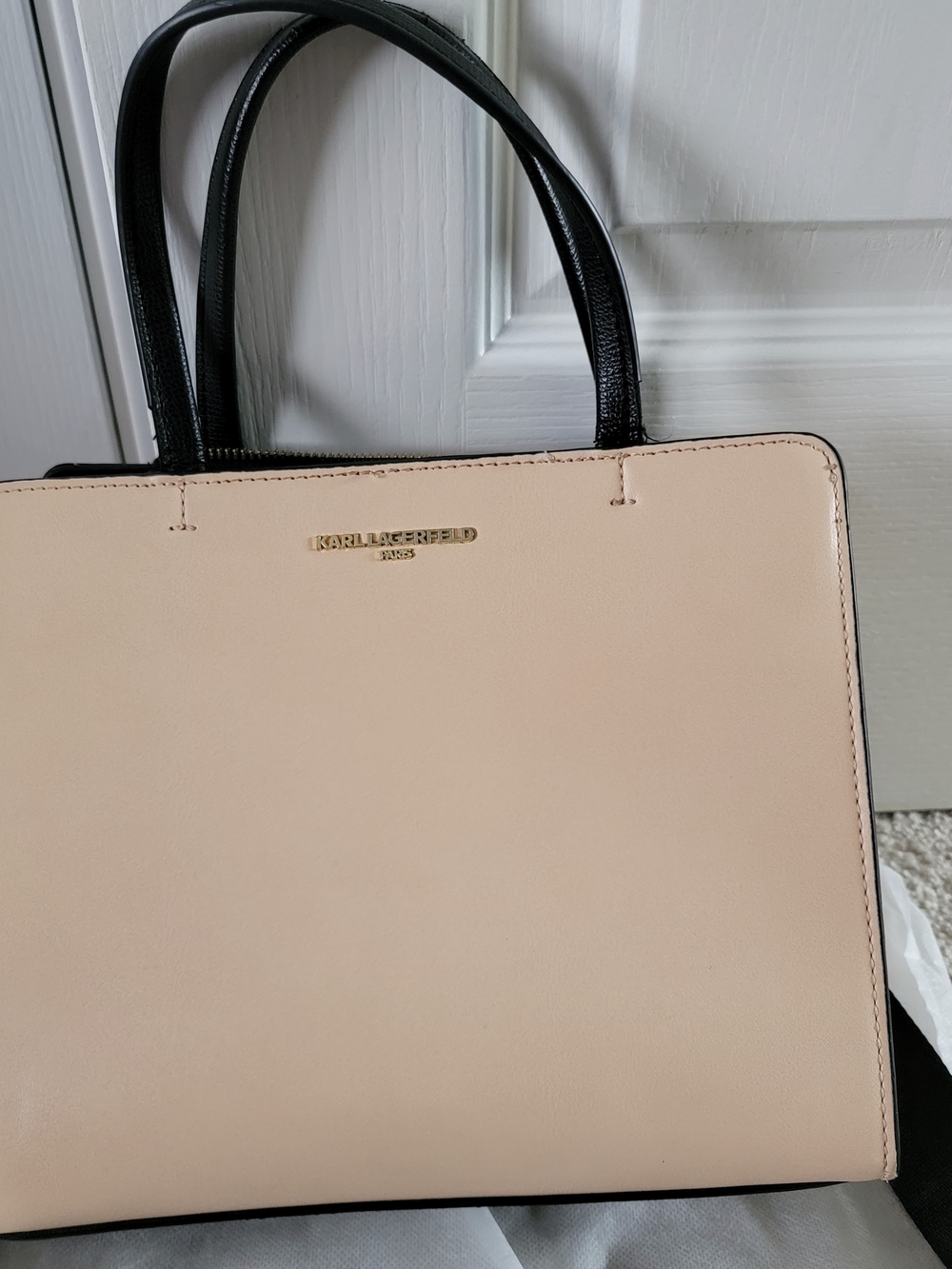 Karl Lagerfeld Women's Beige & Black Leather Tote